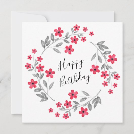 Rode grijze Waterverf Floral Wreath Kaart (Voorkant)