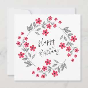 Rode grijze Waterverf Floral Wreath Kaart