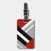 Rode, grijze, witte en zwarte geometrische vormen bagagelabel (Voorkant verticaal)