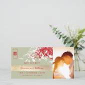 Rode Grijze Zen Bamboe Bladeren Foto Chinese Bruil Save The Date (Staand voorkant)