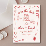 Rode grillige hand getekend bruiloft Frans Save The Date<br><div class="desc">Zet de toon voor uw bruiloft met deze grillige handgetekende save the date fotokaart! Met delicate, artistieke details en een gepersonaliseerde foto combineert dit ontwerp creativiteit en charme prachtig. De zachte, elegante typografie verbetert het romantische thema, terwijl de aanpasbare details ervoor zorgen dat het perfect aansluit op uw speciale dag....</div>