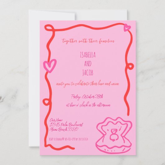 Rode grillige hand getekend eigenzinnige Wavy brui Kaart (Voorkant)