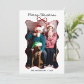 Rode grillige hand getekend Wavy Bow Lijst Kerst Feestdagenkaart (Staand voorkant)