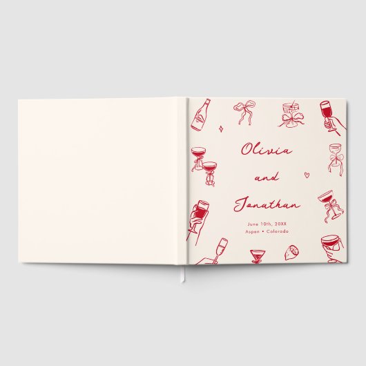 Rode grillige hand getrokken bruiloft gastenboek (Volledig)