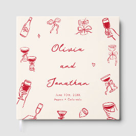 Rode grillige hand getrokken bruiloft gastenboek