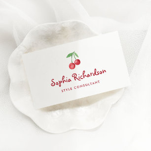 Rode grillige retro kersen   QR-code Visitekaartje