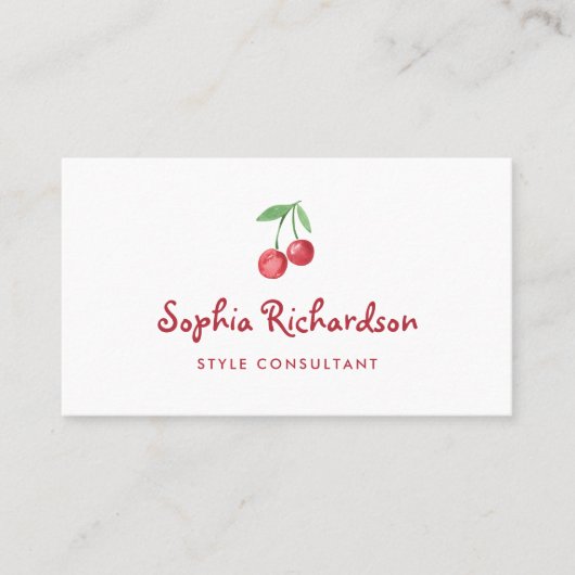 Rode grillige retro kersen | QR-code Visitekaartje (Voorkant)