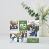 Rode Groen Happy Holidays 3 Foto Collage Feestdagenkaart (Staand voorkant)