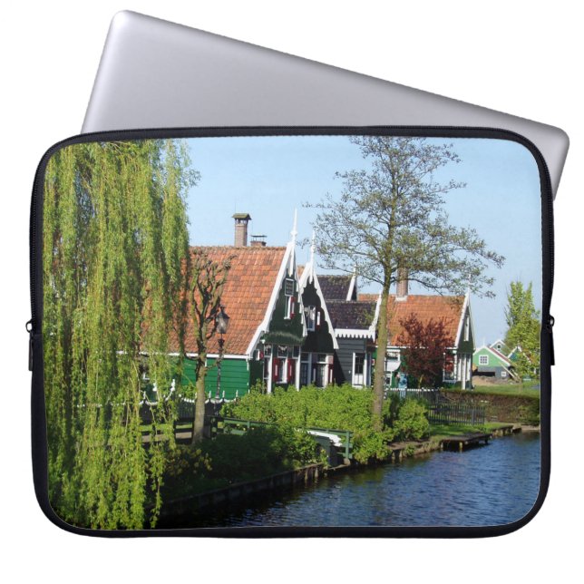  Rode Groen Zaanse Schans Nederlands Timberhuis Laptop Sleeve (Voorkant)