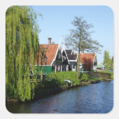  Rode Groen Zaanse Schans Nederlands Timberhuis Vierkante Sticker (Voorkant)