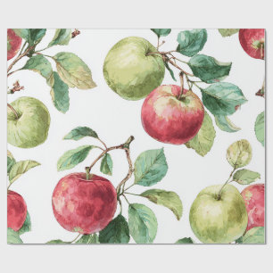 Rode Groene Appel Fruit Patroon Waterverf Rustiek Cadeaupapier