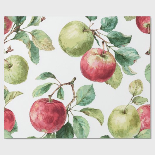 Rode Groene Appel Fruit Patroon Waterverf Rustiek  Cadeaupapier (Vlak)