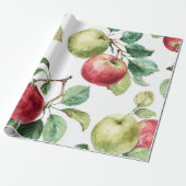 Rode Groene Appel Fruit Patroon Waterverf Rustiek  Cadeaupapier (Uitgerold)
