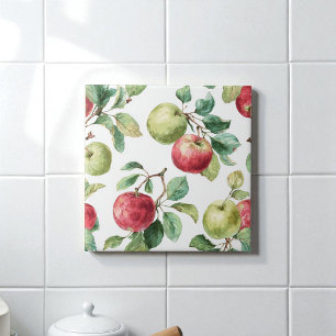 Rode Groene Appel Fruit Patroon Waterverf Rustiek Tegeltje