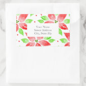 Rode groene aquarel poinsettia patroonlabels rechthoekige sticker (Tas)