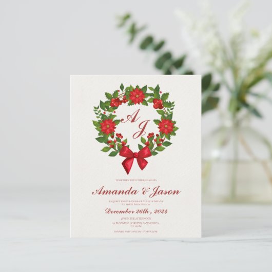 Rode Groene Bessen en Poinsettia Kerstbruiloft (Staand voorkant)