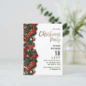 Rode groene bessen verlaat de winter kerstfeest uitnodiging briefkaart (Staand voorkant)