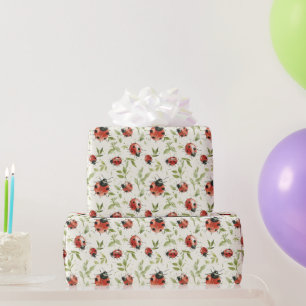 Rode Groene Bladeren Lieveheersbeestjes Verjaardag Cadeaupapier
