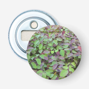 Rode & Groene Bladeren Takken Fotografie Button Flesopener