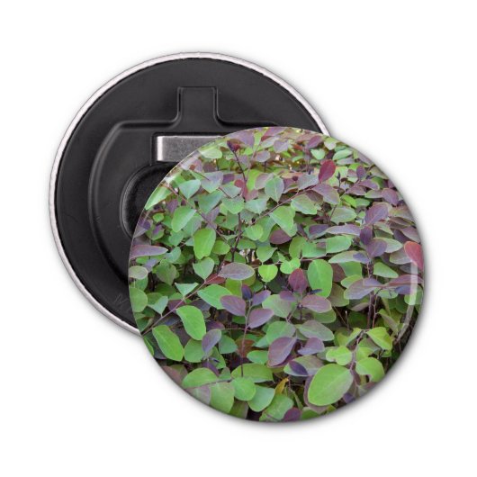 Rode & Groene Bladeren Takken Fotografie Button Flesopener (Voorkant)