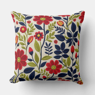 Rode, groene, blauwe en witte bloemen kussen