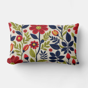 Rode, groene, blauwe en witte bloemen kussen