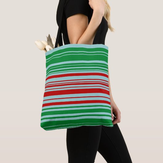 Rode groene blauwe strepen tote bag (Dichtbij)