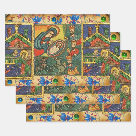 RODE GROENE BLAUWE VLOEISTOFFICIËNTCHRISTMAS PARCH INPAKPAPIER VEL (Set)