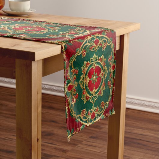 Rode Groene Bloem Decorative Kerst Tafel Runner Medium Tafelloper (Voorbeeld)