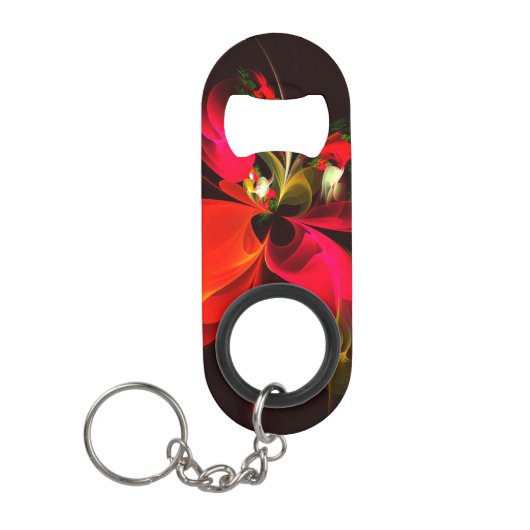 Rode Groene Bloem Moderne Abstracte Kunstpatroon # Mini Flessenopener (Voorkant)