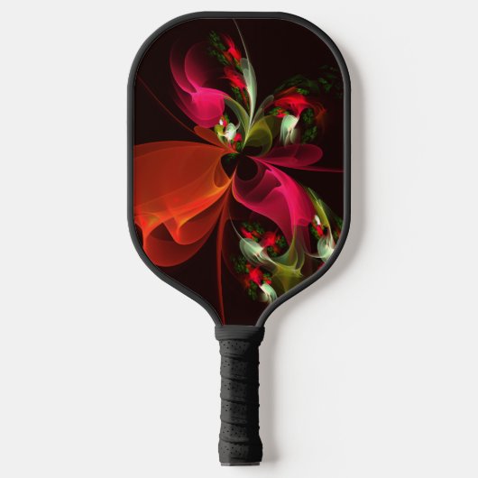 Rode Groene Bloem Moderne Abstracte Kunstpatroon # Pickleball Paddle (Voorkant)