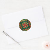 Rode Groene Bloemen Decoratieve Kerstvakantie Ronde Sticker (Envelop)