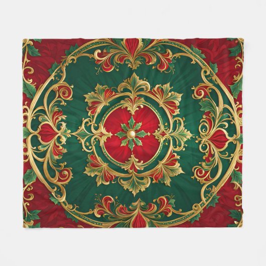 Rode Groene Bloemen Decoratieve Vakantie Fleece De (Voorkant (Horizontaal))