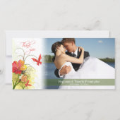 Rode groene bloemen en vlinderbruiloft bedankt (Voorkant)