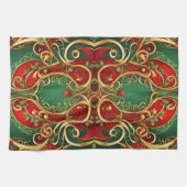 Rode Groene Bloemen Kerst Vakantie Keuken Handdoek (Horizontaal)