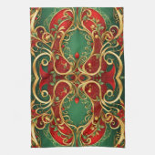 Rode Groene Bloemen Kerst Vakantie Keuken Handdoek (Verticaal)