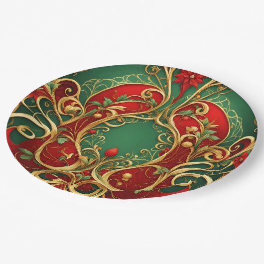 Rode Groene Bloemen Kerst Vakantiepapier Bord (Gekanteld)