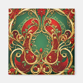 Rode Groene Bloemen Kerstmagneet Magneet (Voorkant)