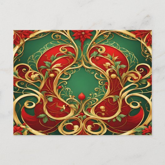 Rode Groene Bloemen Kerstvakantie Briefkaart (Voorkant)