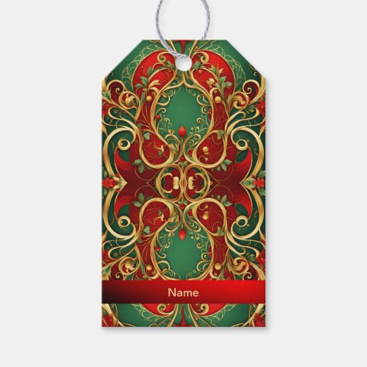 Rode Groene Bloemen Kerstvakantie Gift Label Cadeaulabel (Voorkant)