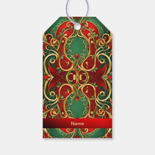 Rode Groene Bloemen Kerstvakantie Gift Label Cadeaulabel (Achterkant)