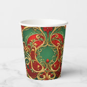 Rode Groene Bloemen Kerstvakantie Papier Cups Papieren Bekers (Achterkant)