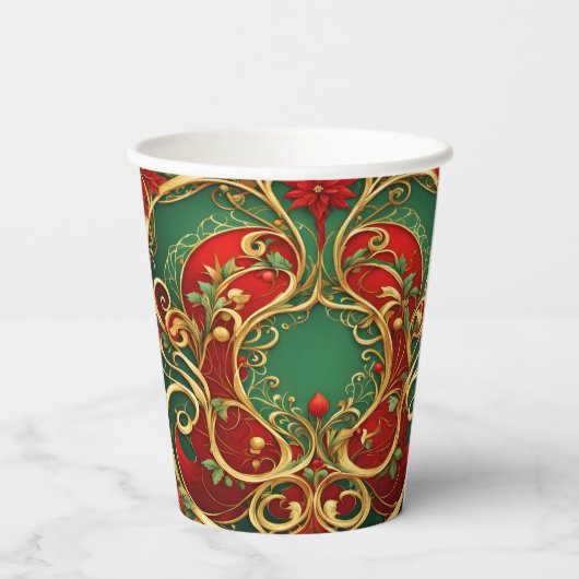 Rode Groene Bloemen Kerstvakantie Papier Cups Papieren Bekers (Achterkant)
