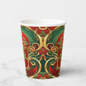 Rode Groene Bloemen Kerstvakantie Papier Cups Papieren Bekers (Links)
