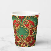 Rode Groene Bloemen Kerstvakantie Papier Cups Papieren Bekers (Voorkant)
