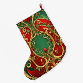 Rode Groene Bloemen Kerstvakantie Stocking Grote Kerstsok (Achterkant (Hangend))