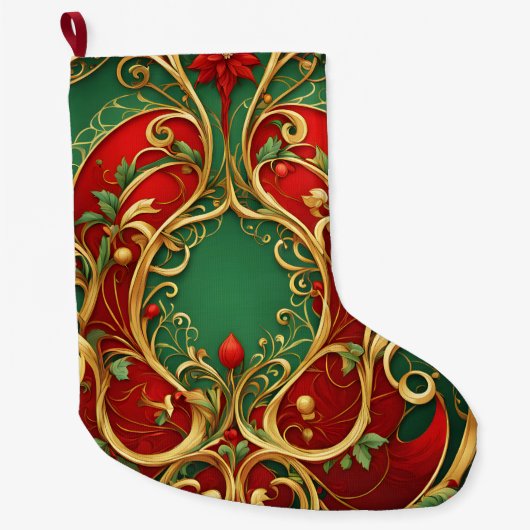 Rode Groene Bloemen Kerstvakantie Stocking Grote Kerstsok (Voorkant)