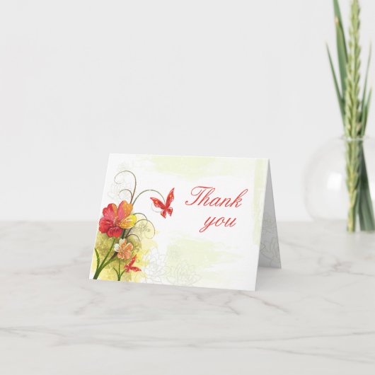 Rode groene bloemen + vlinder trouw bedankt (Voorkant)