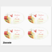 Rode groene bloemen + vlinderdentjes ovale sticker (Vel)