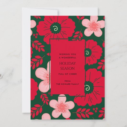 Rode Groene Bloemen Waterverf Botanische Vakantie  (Voorkant)